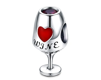 Charm for Bracelet, Wine Glass Charm Beads, 100% Genuine 925 Sterling Silver Charm Fits Pandora Bracelet Necklace, SCC788