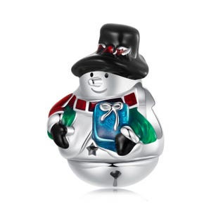 Christmas Bell Snowman Charm, Charm for Bracelet, 925 Sterling Silver Charm Fit Pandora Bracelets, Gift for Her