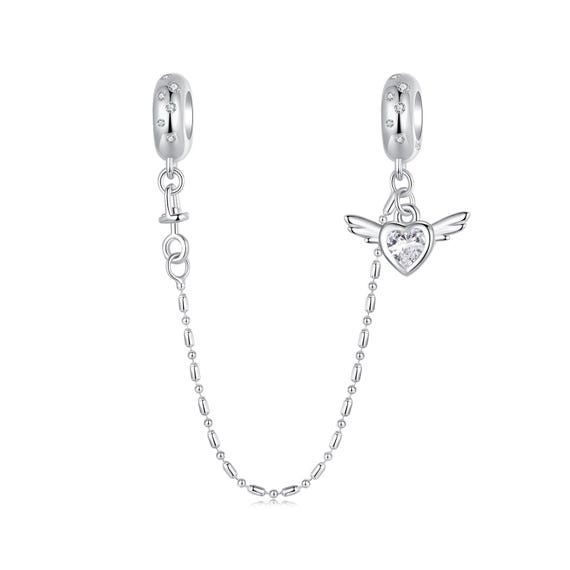 Heart Safety Chain Charms - 925 Sterling Silver Love Beads For Bracelets & Necklaces - View #3