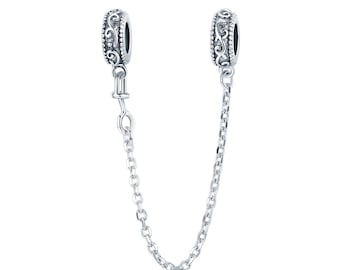 Classical Vine Safety Chain Charm for Bracelet, 100% Genuine 925 Sterling Silver Charm Fits for Pandora Bracelet, SCC1546