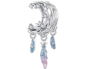 Moon Dreamcatcher Charm, Charm for Bracelet, 925 Sterling Silver Charm Fit Pandora Bracelets, Gift for Her
