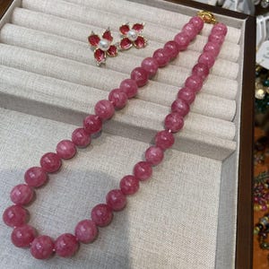 Natural Petrified Cherry Blossom Pink Rose Quartz 12MM Necklace Set, Floral Jewelry, Boho Chic, Gift for Her