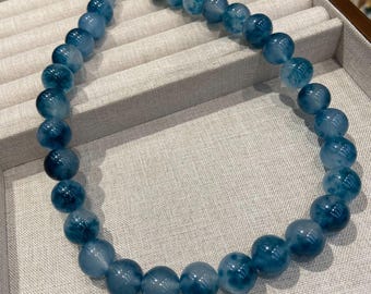 Natural Petrified Rose Quartz Necklace, 14mm Brazilian Blue Aura Crystal Jewelry, Healing Stone Pendant
