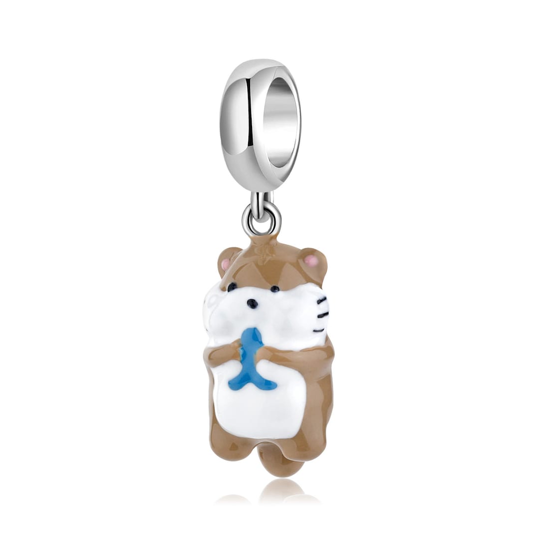 Charm for Bracelet, Otter Eating Fish Pendant Charm, 100 Genuine 925