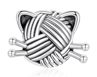 Cat Yarn Charm, Charm for Bracelet, 925 Sterling Silver Charm Fit Pandora Bracelets, Gift for Her