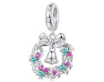 Weihnachtskranz Anhänger Charm, Charm für Armband, 925 Sterling Silber Charm, Geschenk für Sie