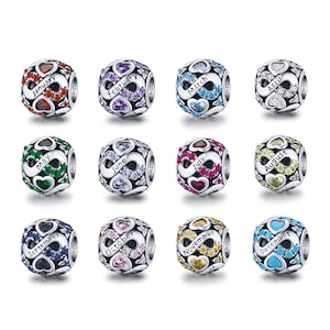 Infinity Love Birthstone Charm, 100% Genuine 925 Sterling Silver Charm Fits Pandora Bracelet Necklace, BSC508
