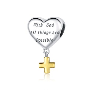 Charm for Bracelet, Cross Thanksgiving Charm Beads, 100% Genuine 925 Sterling Silver Charm Fits Pandora Bracelet Necklace, BSC309