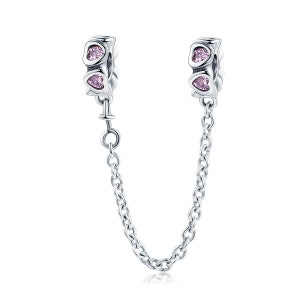 Elegant Heart Safety Chain Charm for Bracelet, 100% Genuine 925 Sterling Silver Charm Fits for Pandora Bracelet, SCC562