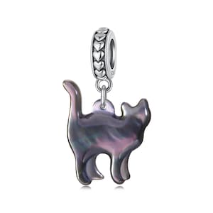 黒猫ペンダントチャーム、ブレスレット用チャーム、925スターリングシルバーチャーム、パンドラブレスレットにフィット、彼女へのギフト