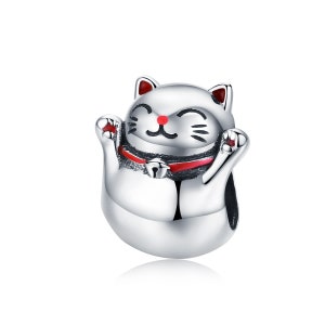 Charm for Bracelet, Lucky Cat Charm Beads, 100% Genuine 925 Sterling Silver Charm Fits Pandora Bracelet Necklace, SCC1178