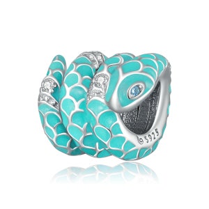 Charm for Bracelet, Blue Snake Charm, 100% Genuine 925 Sterling Silver Charm Fits Pandora Bracelet Necklace