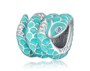 Charm for Bracelet, Blue Snake Charm, 100% Genuine 925 Sterling Silver Charm Fits Pandora Bracelet Necklace