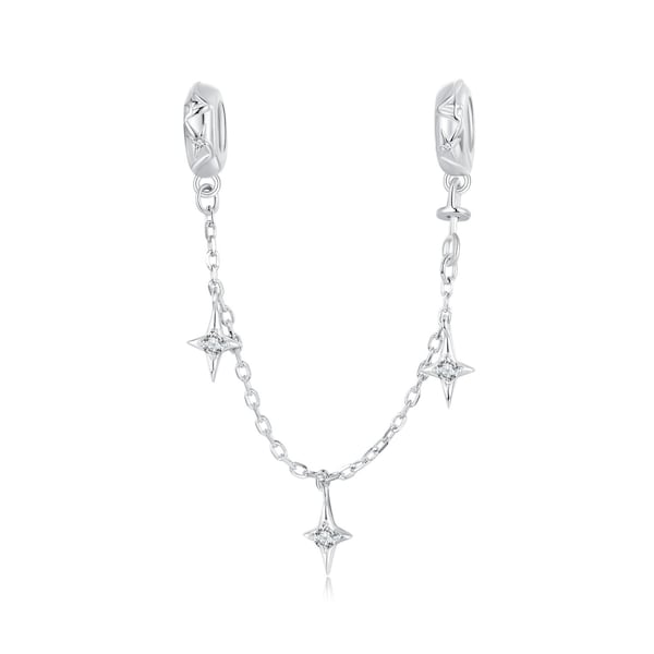 Charm de cadena de seguridad con estrella de plata de ley, compatible con Pandora.