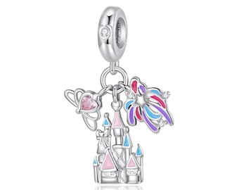 Fireworks Castle Pendant Charm, Charm for Bracelet, 925 Sterling Silver Charm Fit Pandora Bracelets, Gift for Her