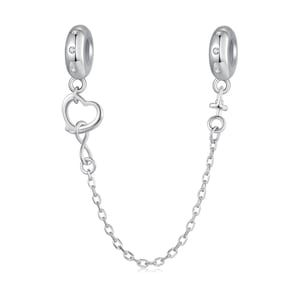 Infinite Love Silicone Safety Chain Charm, Charm for Bracelet, 925 Sterling Silver Charm Fit Pandora Bracelets, Gift for Her