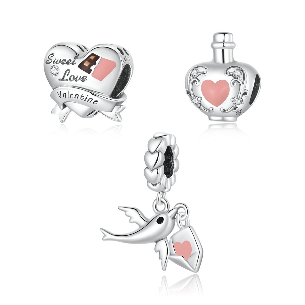 Girlfriend Wife Valentines Gift Doves Heart Charm Genuine 925 Sterling Silver 