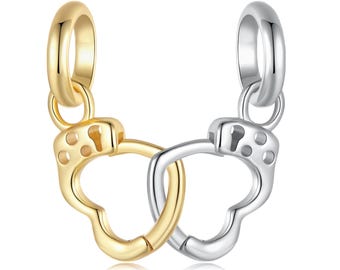 Heart Handcuff Pendant Charm, Charm for Bracelet, 925 Sterling Silver Charm Fit Pandora Bracelets, Gift for Her