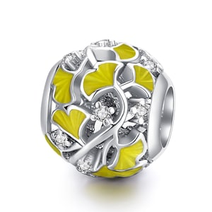 Charm for Bracelet, Ginkgo Leaves Charm Beads, 925 Sterling Silver Charm Fits Pandora Bracelet Necklace, BSC334