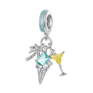 Beach Party Pendant Charm, Charm for Bracelet, 925 Sterling Silver Charm Fit Pandora Bracelets, Gift for Her
