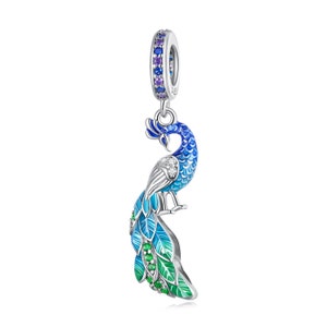 Peacock Pendant Charm, Charm for Bracelet, 925 Sterling Silver Charm Fit Pandora Bracelets, Gift for Her