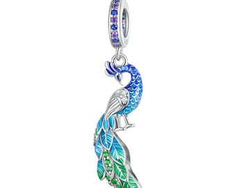 Peacock Pendant Charm, Charm for Bracelet, 925 Sterling Silver Charm Fit Pandora Bracelets, Gift for Her