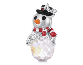 Weihnachten Schneemann Perlen Charm, Anhänger für Armband, 925 Sterling Silber Charm, Geschenk für Sie