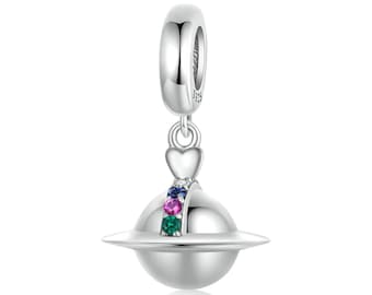 Planet Pendant Charm, Charm for Bracelet, 925 Sterling Silver Charm Fit Pandora Bracelets, Gift for Her