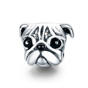 Charm for Bracelet, Pug Puppy Charm Beads, 100% Genuine 925 Sterling Silver Charm Fits Pandora Bracelet Necklace, SCC834