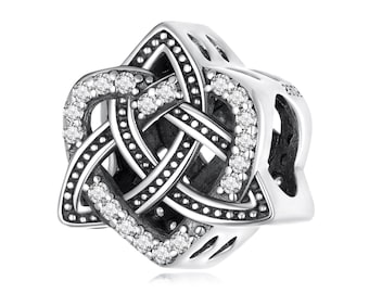Celtic Knot Heart-Shaped Charm, Charm for Bracelet, 925 Sterling Silver Charm Fit Pandora Bracelets, Gift for Her