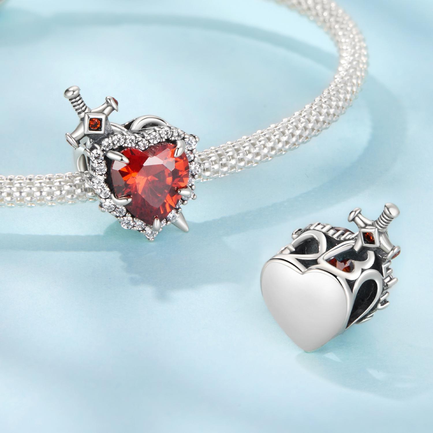 Heart Sword Charm, Charm for Bracelet, 925 Sterling Silver Charm