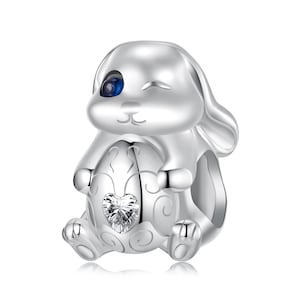 Osterhase mit Ei Charm, Charm für Armband, 925 Sterling Silber Charm passen Pandora Armbänder, Geschenk für Sie