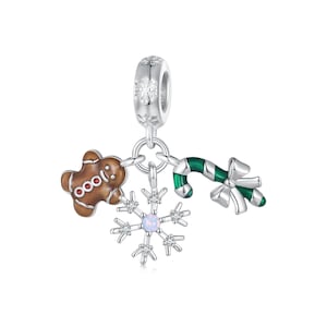 Encanto colgante de Nochebuena nevada, encanto para pulsera, encanto de plata de ley 925 compatible con pulseras Pandora, regalo para ella
