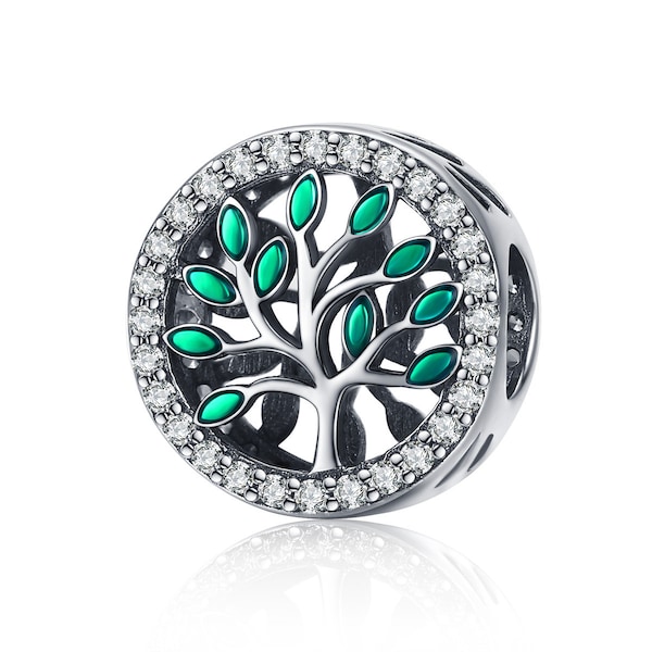Sterling Silver Tree of Life Charm, Cubic Zirconia, Pandora Compatible