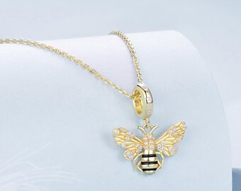 Ciondolo per collana con ciondolo a forma di animale con ciondolo a forma di ape e miele con zirconi cubici, adatto a braccialetti Pandora, braccialetti europei con ciondoli per ragazze e