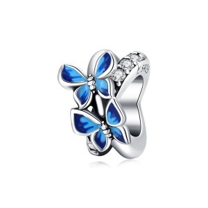 Charm for Bracelet, Blue Butterfly Charm Beads, 100% Genuine 925 Sterling Silver Charm Fits Pandora Bracelet Necklace, SCC1731