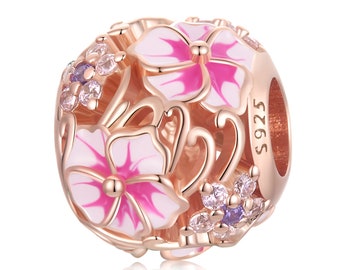 Kirschblüten Bead Charm, Charm für Armband, 925 Sterling Silber Charm für Pandora Armbänder, Geschenk für Sie