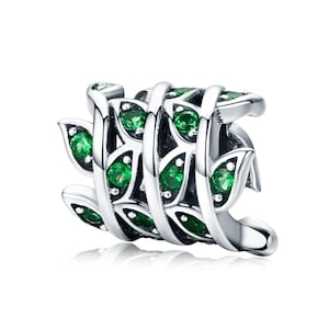 Charm for Bracelet, Emerald Green Grass Charm Beads, 100% Genuine 925 Sterling Silver Charm Fits Pandora Bracelet Necklace, SCC567