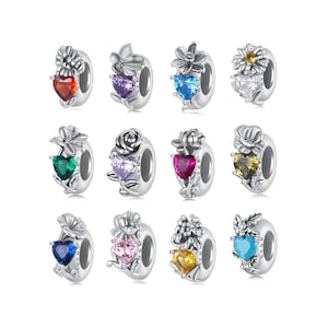 Twelve Birthstones Charm, Charm for Bracelet, 925 Sterling Silver Charm Fit Pandora Bracelets, Gift for Her