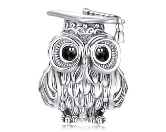 Wise Owl Charm, Charm for Bracelet, 925 Sterling Silver Charm Fit Pandora Bracelets, Gift for Her