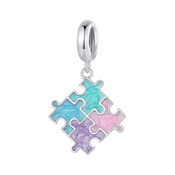 Jigsaw Puzzle Pendant Charm, Charm for Bracelet, 925 Sterling Silver Charm Fit Pandora Bracelets, Gift for Her