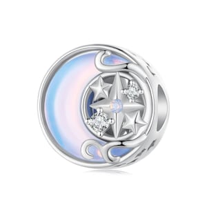 Moon Starburst Charm, Charm for Bracelet, 925 Sterling Silver Charm Fit Pandora Bracelets, Gift for Her