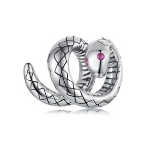 Può includere: Ciondolo in argento a forma di serpente avvolto con occhi di pietra preziosa rosa.