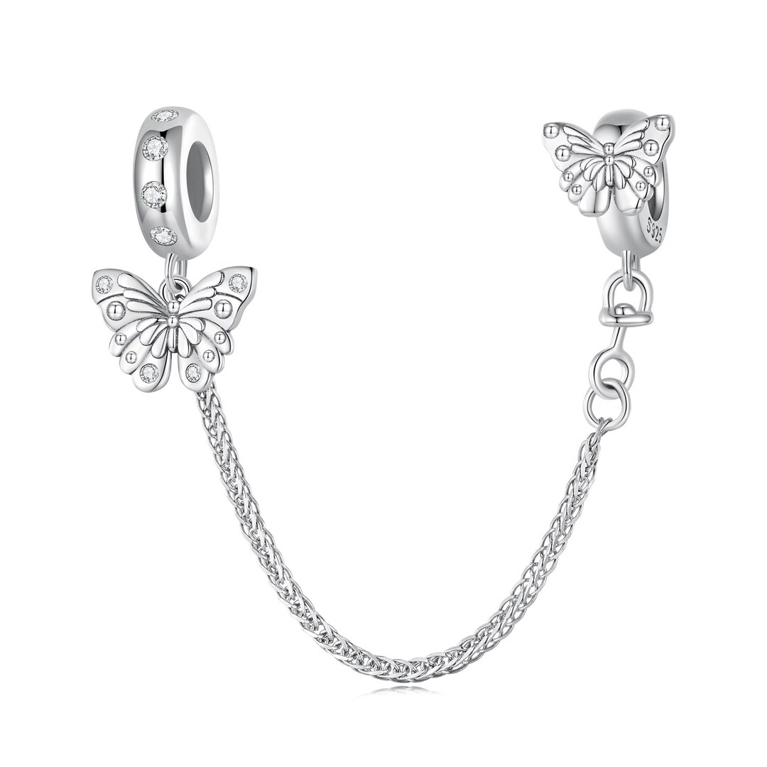 Butterfly Safety Chain Charm, Charm for Bracelet, 925 Sterling
