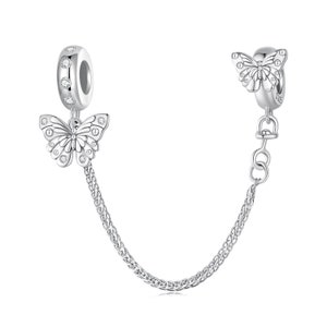 Butterfly Safety Chain Charm, 925 Sterling Silver, Fits Pandora Bracelet