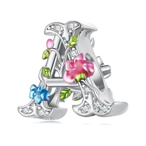 Carta A Bead Charm, Charm para Pulseira, 925 Sterling Silver Charm Fit Pandora Pulseiras, Presente para Ela