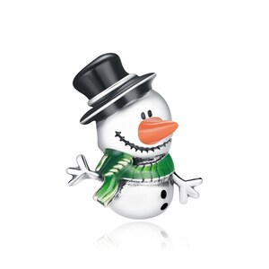 Charm for Bracelet, Christmas Theme Snowman, 100% Genuine 925 Sterling Silver Charm Fits Pandora Bracelet Necklace, SCC1665