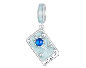 Stern Tarot Karte Anhänger Charm, Charm für Armband, 925 Sterling Silber Charm Fit Pandora Armbänder, Geschenk für Sie
