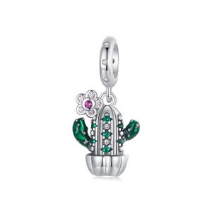 Cactus Flower Pendant Charm, Charm for Bracelet, 925 Sterling Silver Charm Fit Pandora Bracelets, Gift for Her