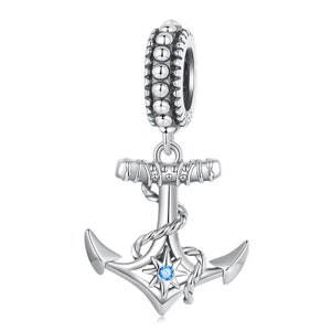 Ship Anchor Hanging Bead Charm, Charm for Bracelet, 925 Sterling Silver Charm Fit Pandora Bracelets, Gift for Her